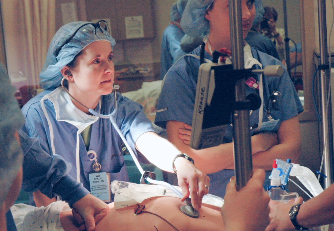 Nursing students in a classroom setting.