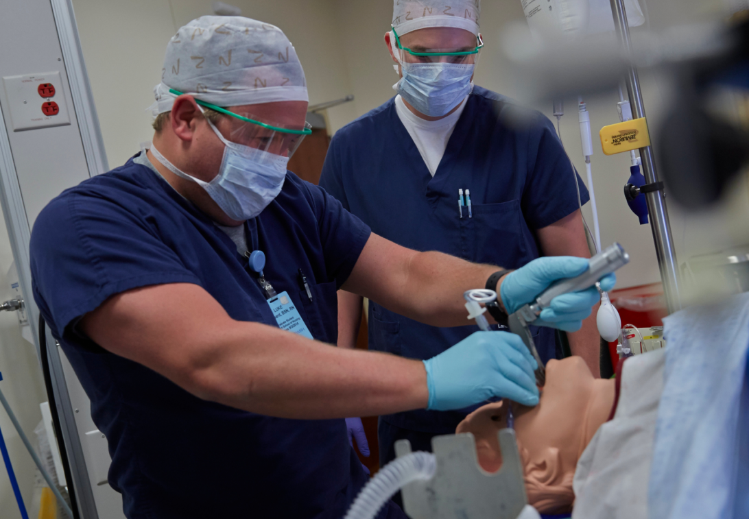 Nursing students in a simulation lab setting.
